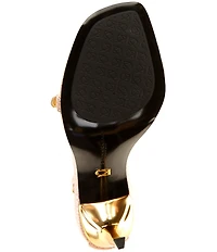 Donna Karan Pryce Snake Print Patent Ankle Strap Dress Sandals