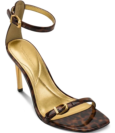 Donna Karan Pryce Tortoise Print Patent Ankle Wrap Dress Sandals