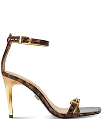 Donna Karan Pryce Tortoise Print Patent Ankle Wrap Dress Sandals
