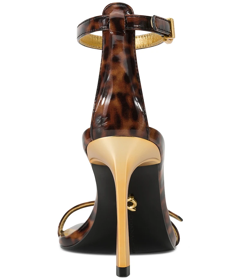 Donna Karan Pryce Tortoise Print Patent Ankle Wrap Dress Sandals