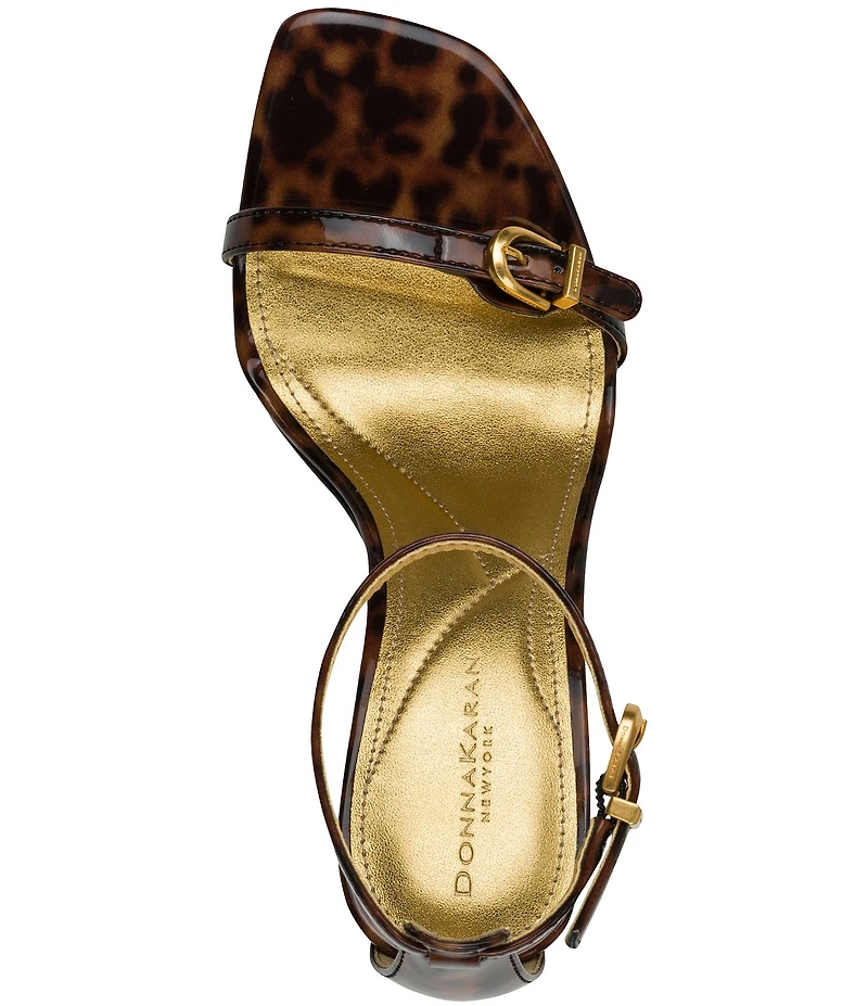Donna Karan Pryce Tortoise Print Patent Ankle Wrap Dress Sandals