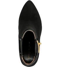 Donna Karan Raine Suede Turnlock Hardware Block Heel Booties
