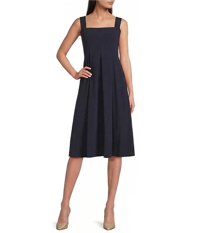 Donna Karan Rayon Melange Square Neck Sleeveless A-Line Dress
