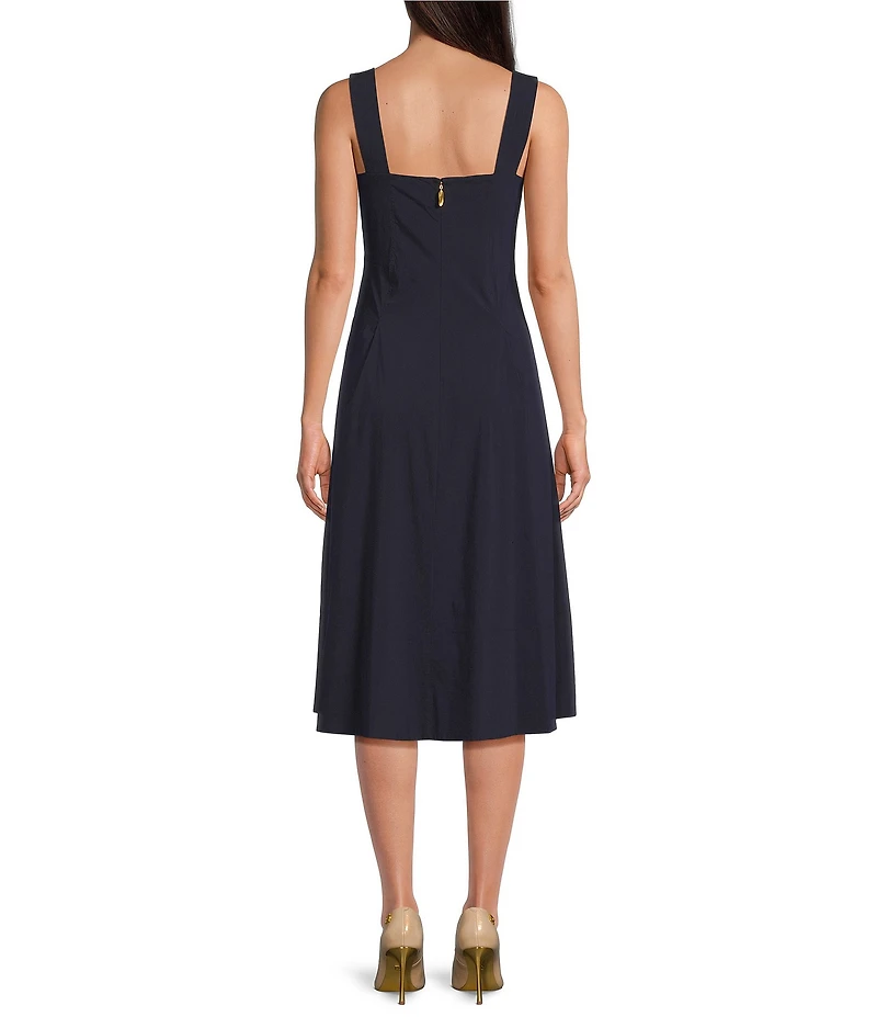 Donna Karan Rayon Melange Square Neck Sleeveless A-Line Dress
