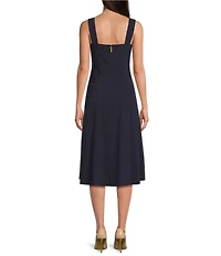 Donna Karan Rayon Melange Square Neck Sleeveless A-Line Dress