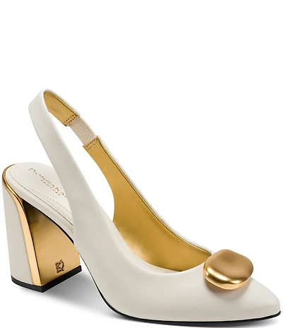 Donna Karan Rebecca Leather Ornament Slingback Block Heel Pumps