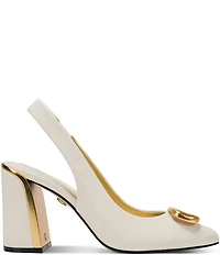 Donna Karan Rebecca Leather Ornament Slingback Block Heel Pumps