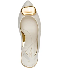 Donna Karan Rebecca Leather Ornament Slingback Block Heel Pumps