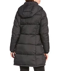 Donna Karan Rib Knit Stand Collar Hooded Snap Front Puffer Coat