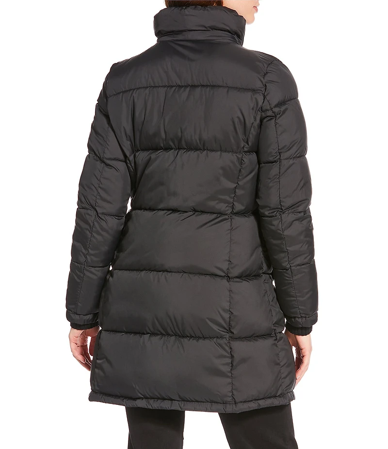 Donna Karan Rib Knit Stand Collar Hooded Snap Front Puffer Coat