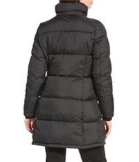 Donna Karan Rib Knit Stand Collar Hooded Snap Front Puffer Coat