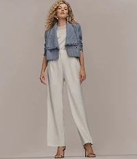 Donna Karan Ribbon Tweed Fringe Cropped Double Breasted Jacket