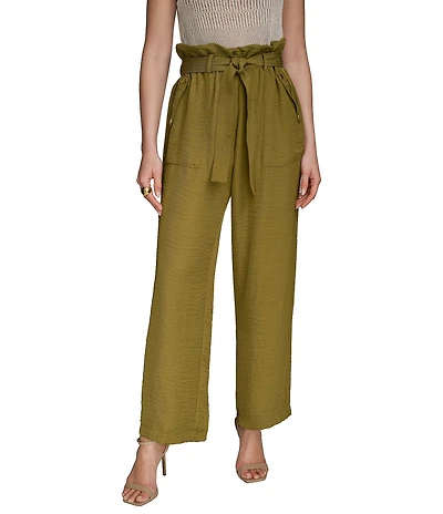 Donna Karan Ripple Twill Wide Leg Paper Bag Waist Pants