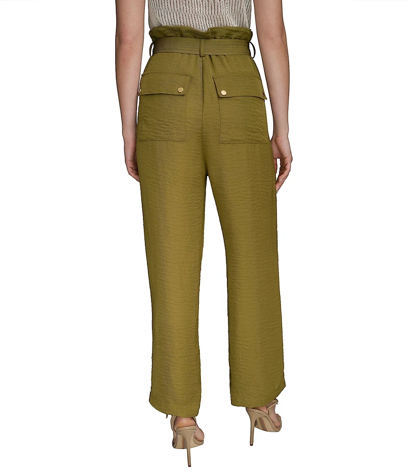 Donna Karan Ripple Twill Wide Leg Paper Bag Waist Pants