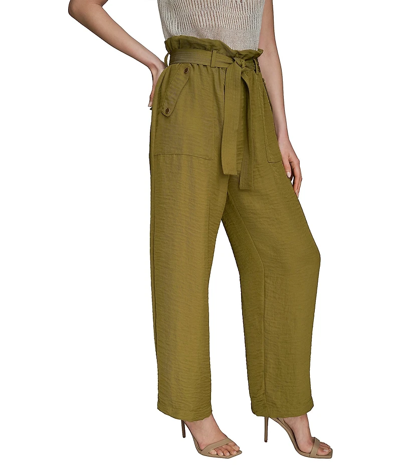 Donna Karan Ripple Twill Wide Leg Paper Bag Waist Pants