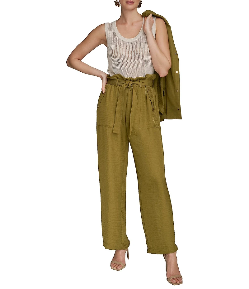 Donna Karan Ripple Twill Wide Leg Paper Bag Waist Pants