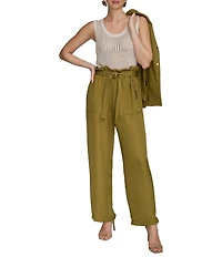 Donna Karan Ripple Twill Wide Leg Paper Bag Waist Pants