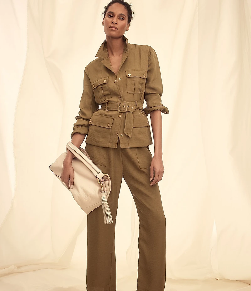 Donna Karan Ripple Twill Wide Leg Paper Bag Waist Pants