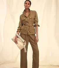 Donna Karan Ripple Twill Wide Leg Paper Bag Waist Pants