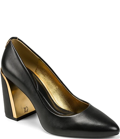 Donna Karan Romina Leather Block Heel Pumps