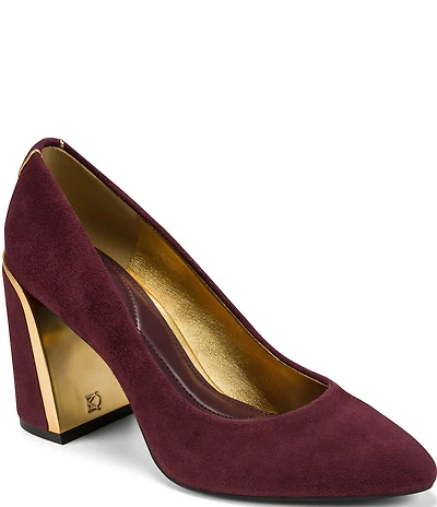 Donna Karan Romina Suede Block Heel Pumps