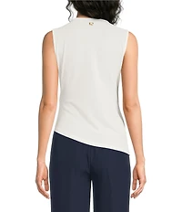 Donna Karan Round Neck Sleeveless Ruched Side Hardware Top
