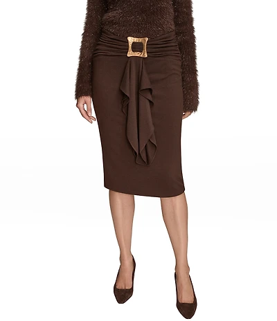 Donna Karan Ruffled Buckle-Embellished Pencil Skirt