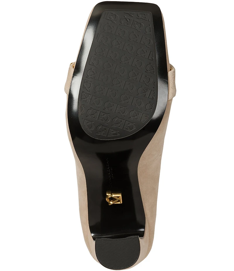 Donna Karan Sabina Suede Twist Bar Hardware Square Toe Pumps