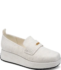 Donna Karan Sable Linen Canvas Platform Wedge Loafers