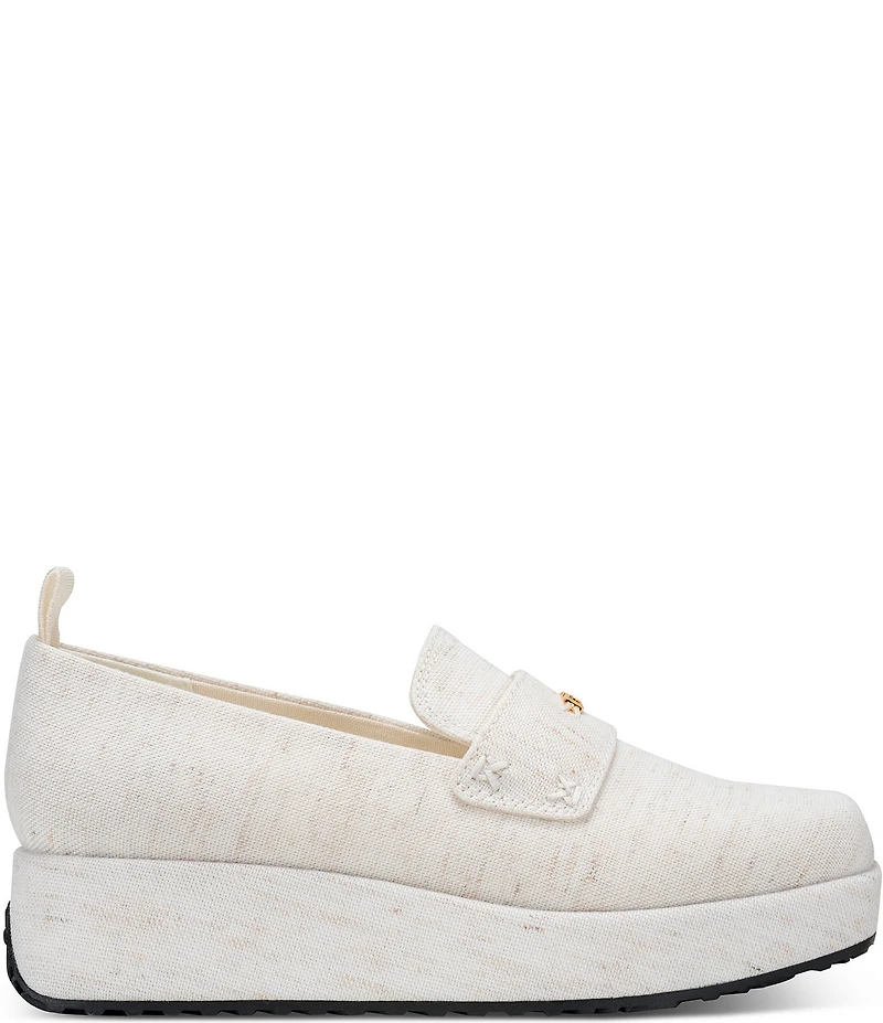 Donna Karan Sable Linen Canvas Platform Wedge Loafers