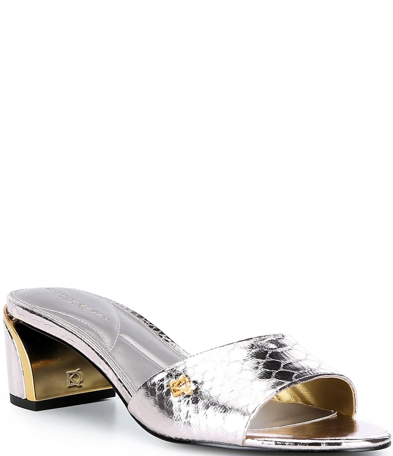 Donna Karan Sangria Snake Print Foil Slide Dress Sandals