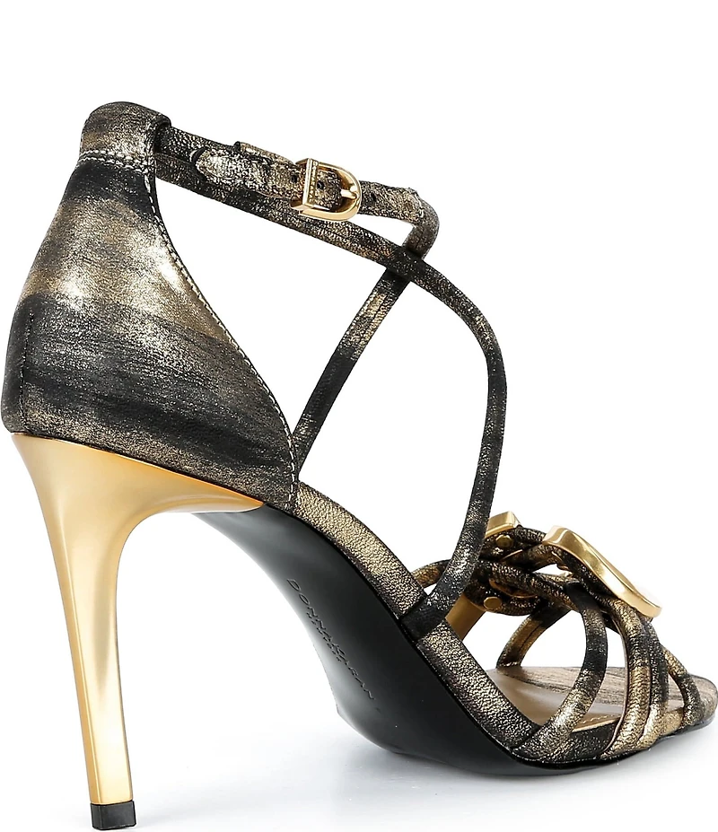 Donna Karan Sarah Metallic Strappy Stiletto Dress Sandals