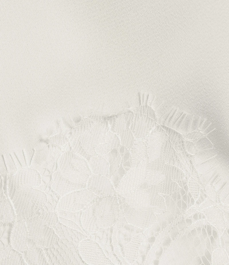 Donna Karan Satin Back Crepe Crew Neck Sleeveless Asymmetric Lace Trimmed Blouse