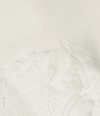 Donna Karan Satin Back Crepe Crew Neck Sleeveless Asymmetric Lace Trimmed Blouse