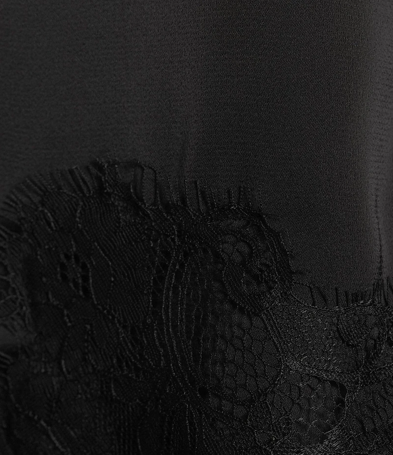 Donna Karan Satin Back Crepe Crew Neck Sleeveless Asymmetric Lace Trimmed Blouse