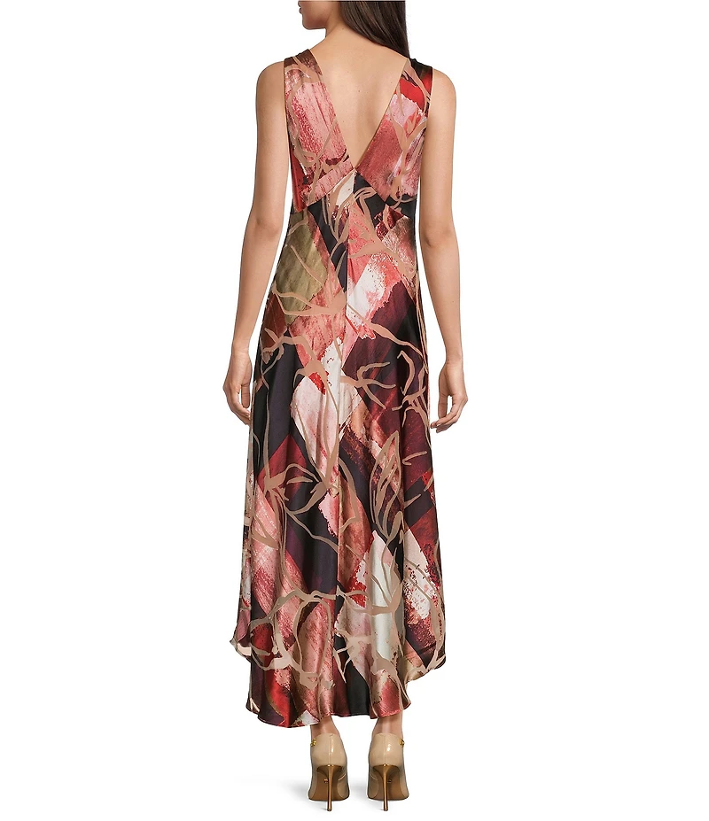 Donna Karan Satin Burnout V-Neck Sleeveless Midi Dress