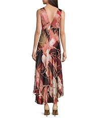 Donna Karan Satin Burnout V-Neck Sleeveless Midi Dress