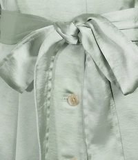 Donna Karan Satin Collared Neck 3/4 Sleeve Belted Midi Shirt Dress