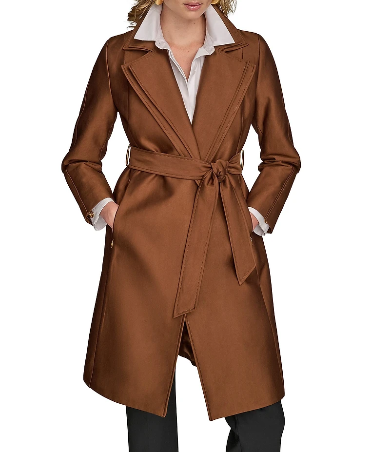 Donna Karan Satin Double Collar Belted Trench Coat