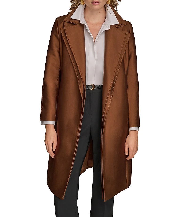 Donna Karan Satin Double Collar Belted Trench Coat