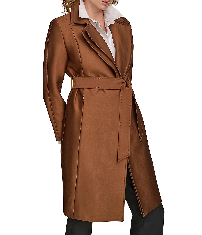 Donna Karan Satin Double Collar Belted Trench Coat