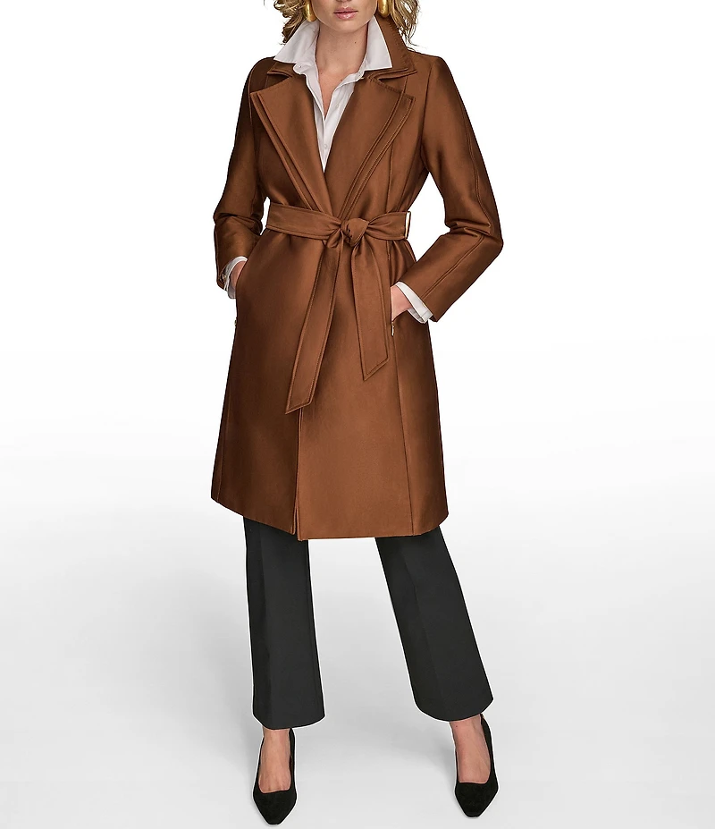 Donna Karan Satin Double Collar Belted Trench Coat