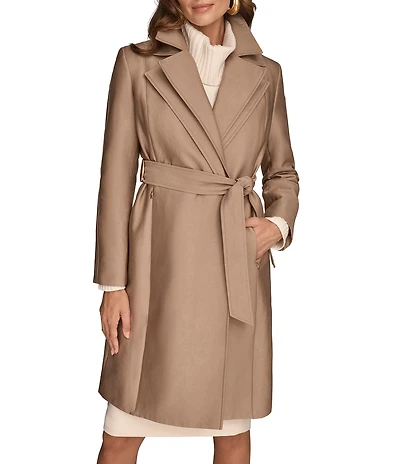 Donna Karan Satin Double Collar Belted Trench Coat