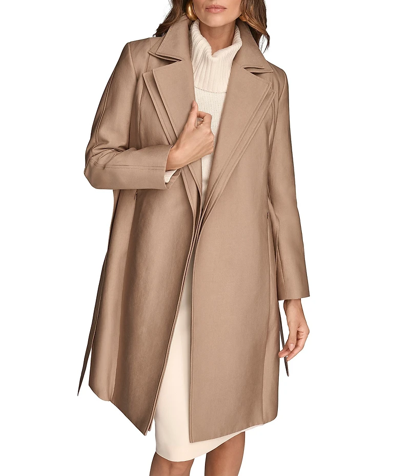 Donna Karan Satin Double Collar Belted Trench Coat
