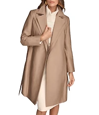 Donna Karan Satin Double Collar Belted Trench Coat