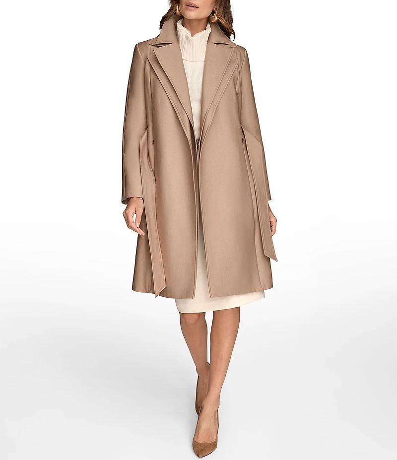 Donna Karan Satin Double Collar Belted Trench Coat