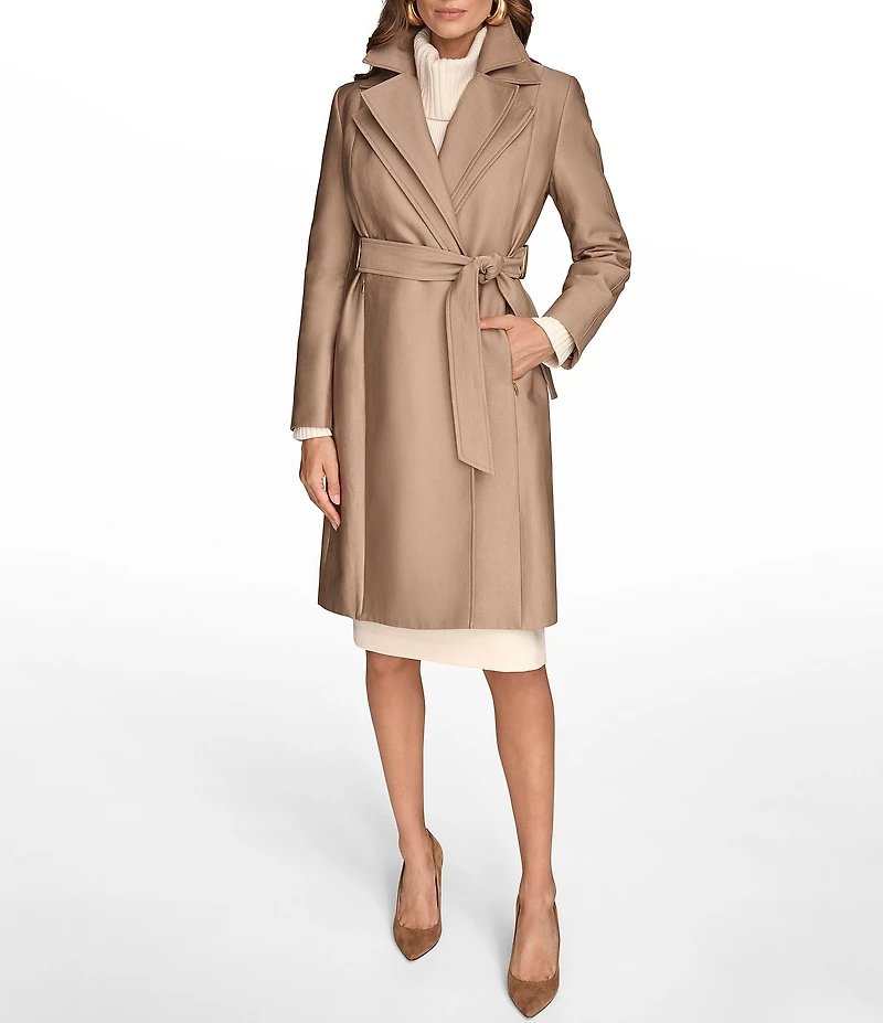 Donna Karan Satin Double Collar Belted Trench Coat
