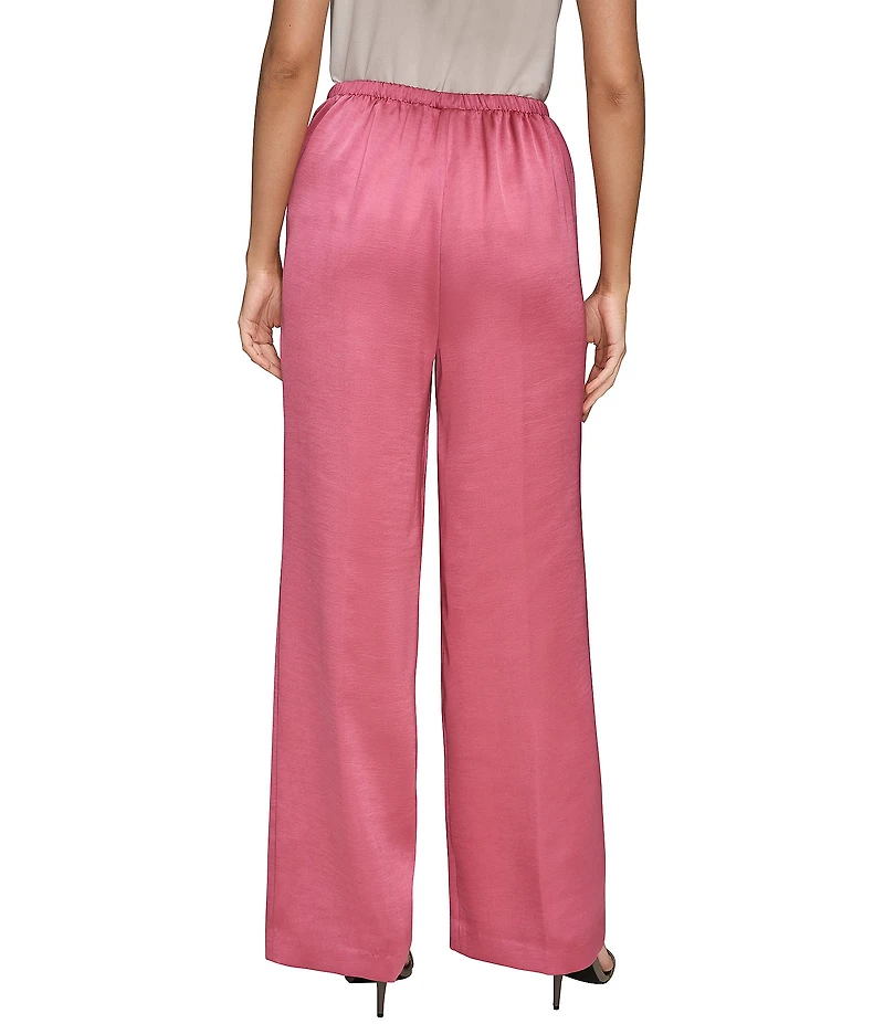 Donna Karan Satin Flat Front Wide Leg Pants