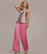 Donna Karan Satin Flat Front Wide Leg Pants