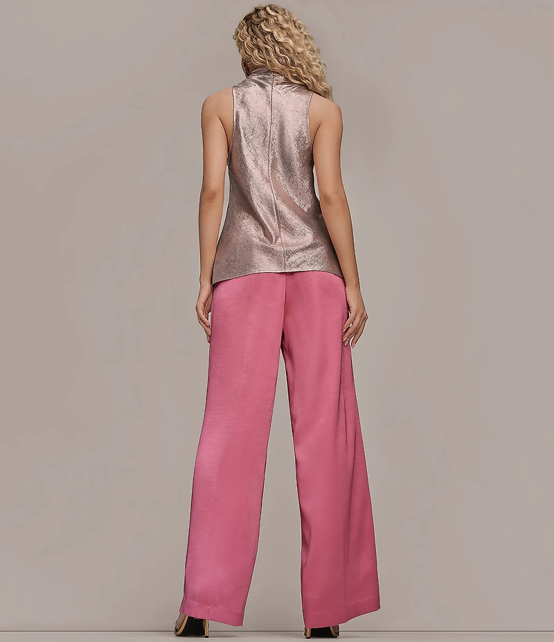 Donna Karan Satin Flat Front Wide Leg Pants